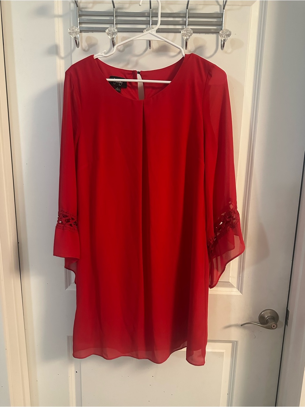 Source Unknown Red Chiffon Bell Sleeve Shift Dress